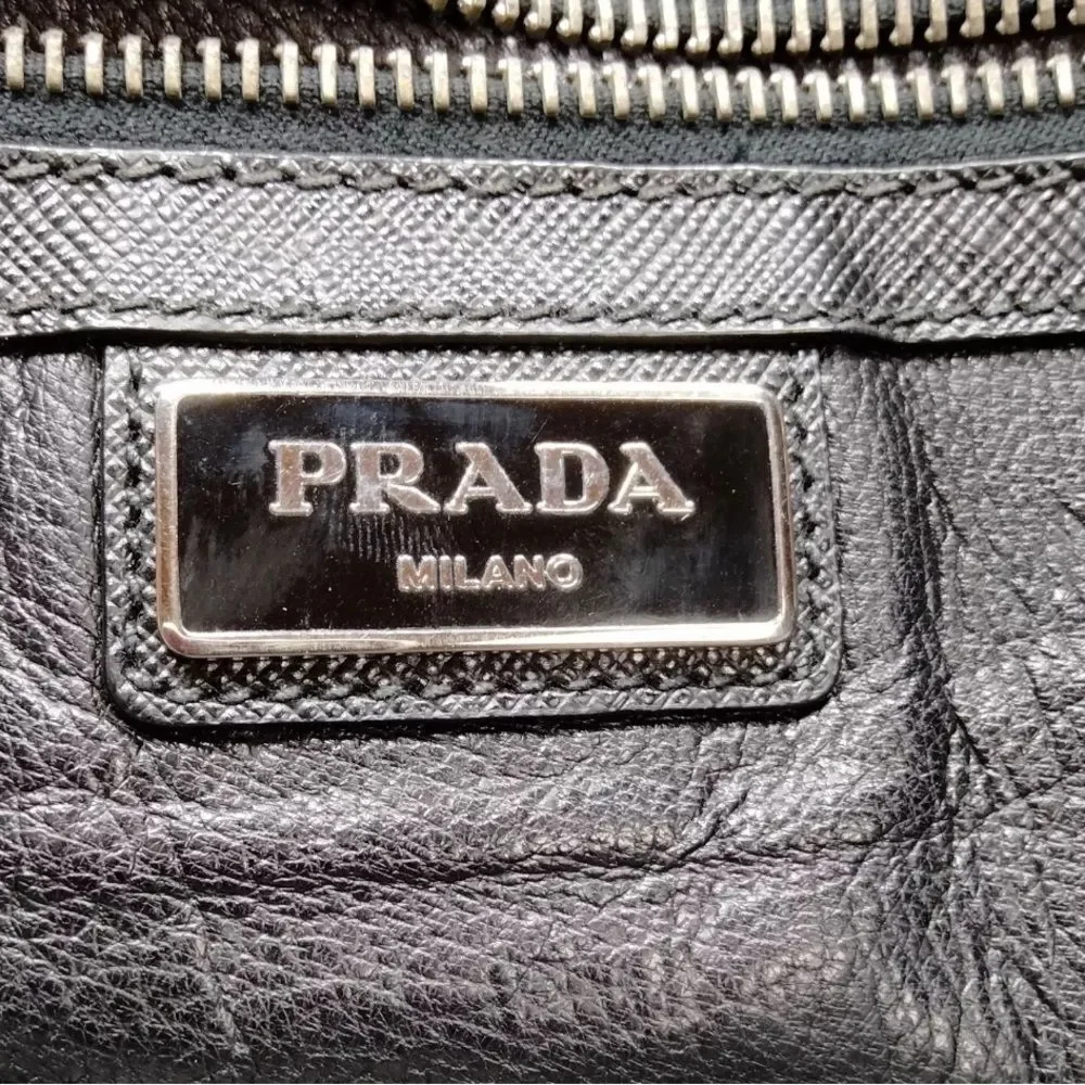 Auth Prada Black Leather Studded Clutch